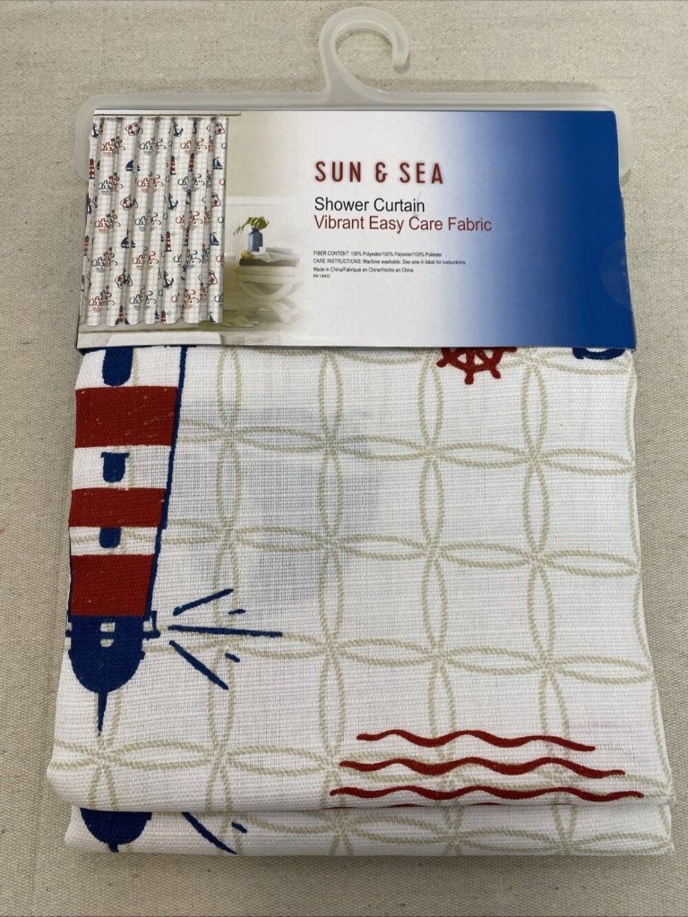 NEW Sun & Sea 72" x 72" Fabric Shower Curtain Patriotic Lighthouse Nautical - Picture 3 of 4